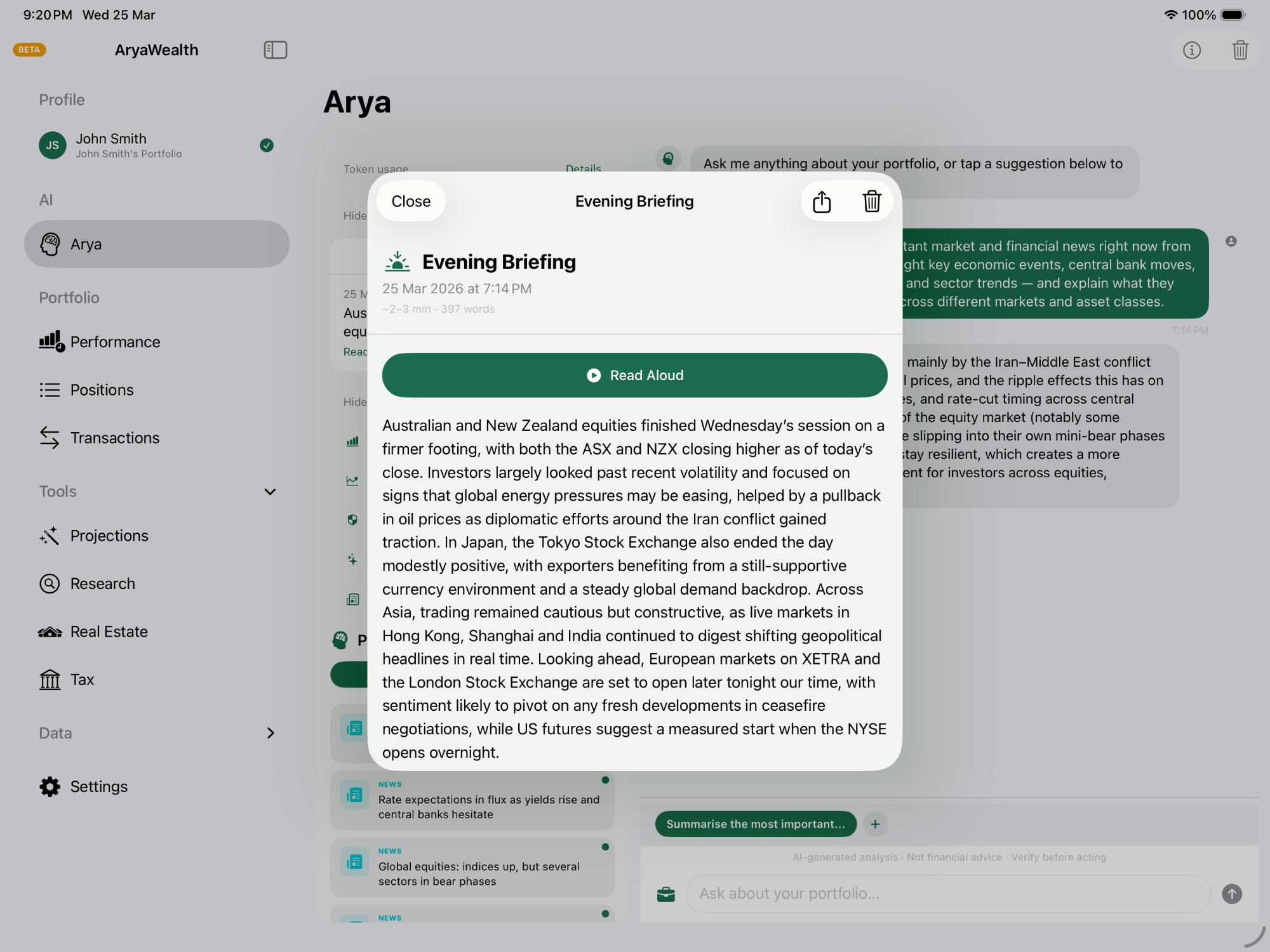 Evening briefing with read-aloud