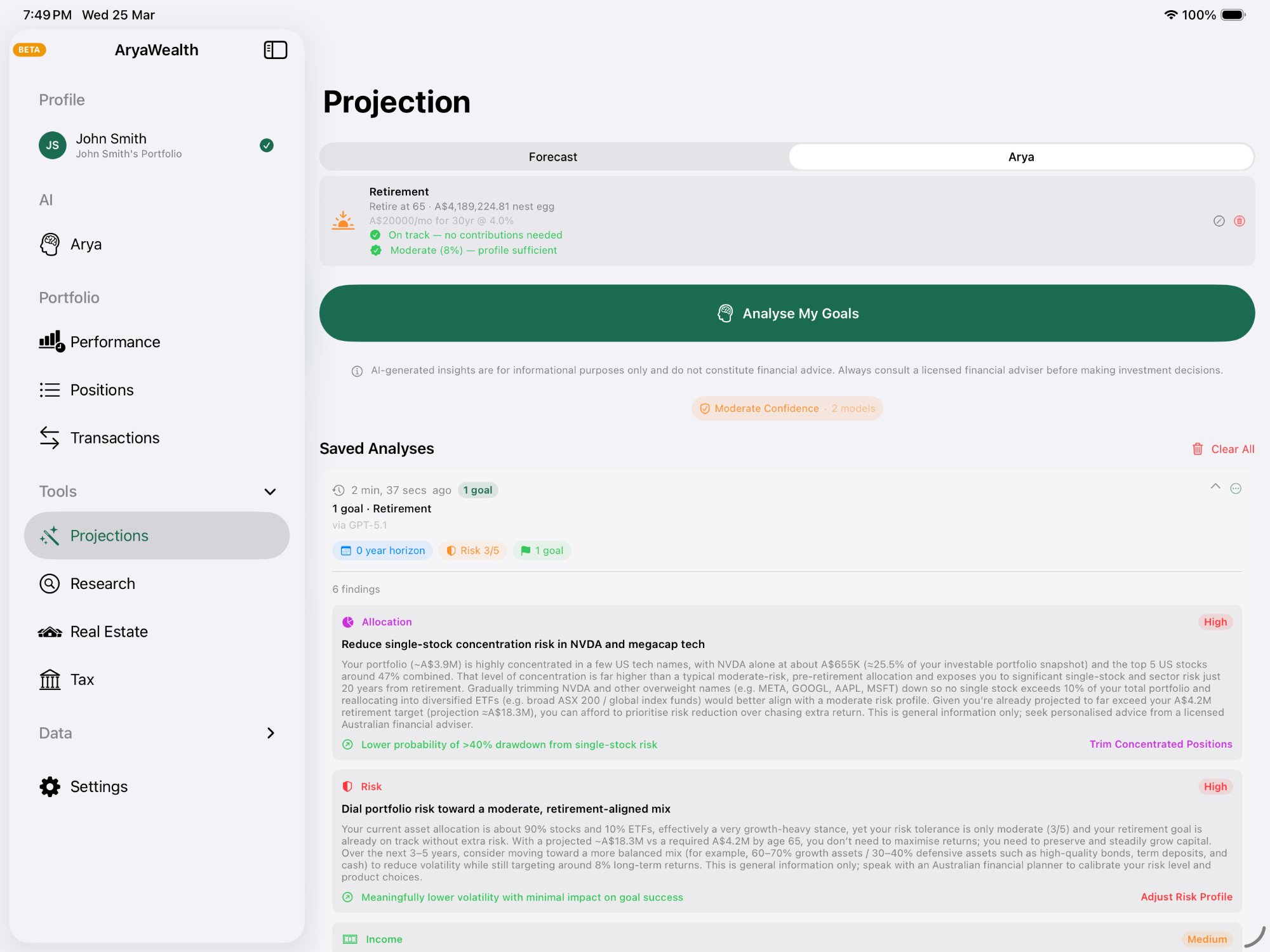 Retirement goal tracking