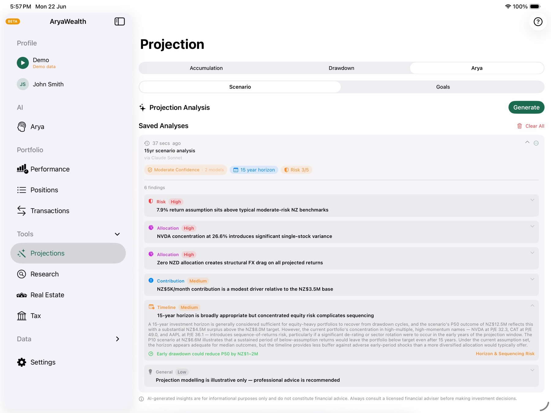 AI scenario summary describing impact across allocation, risk, and contributions