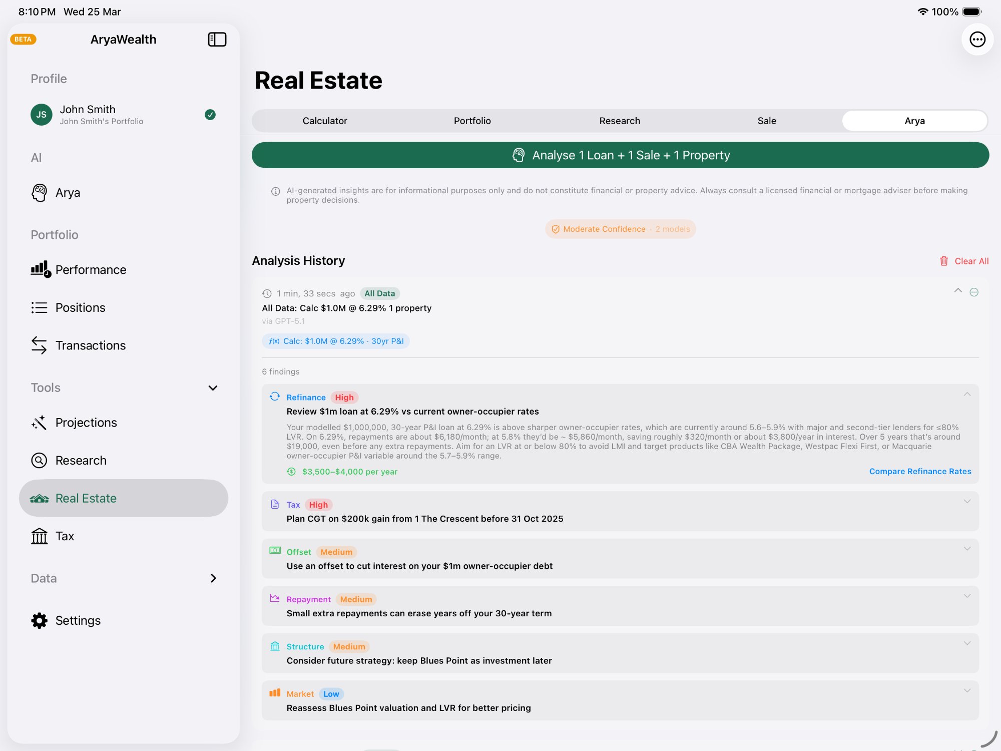 Real estate AI analysis with findings