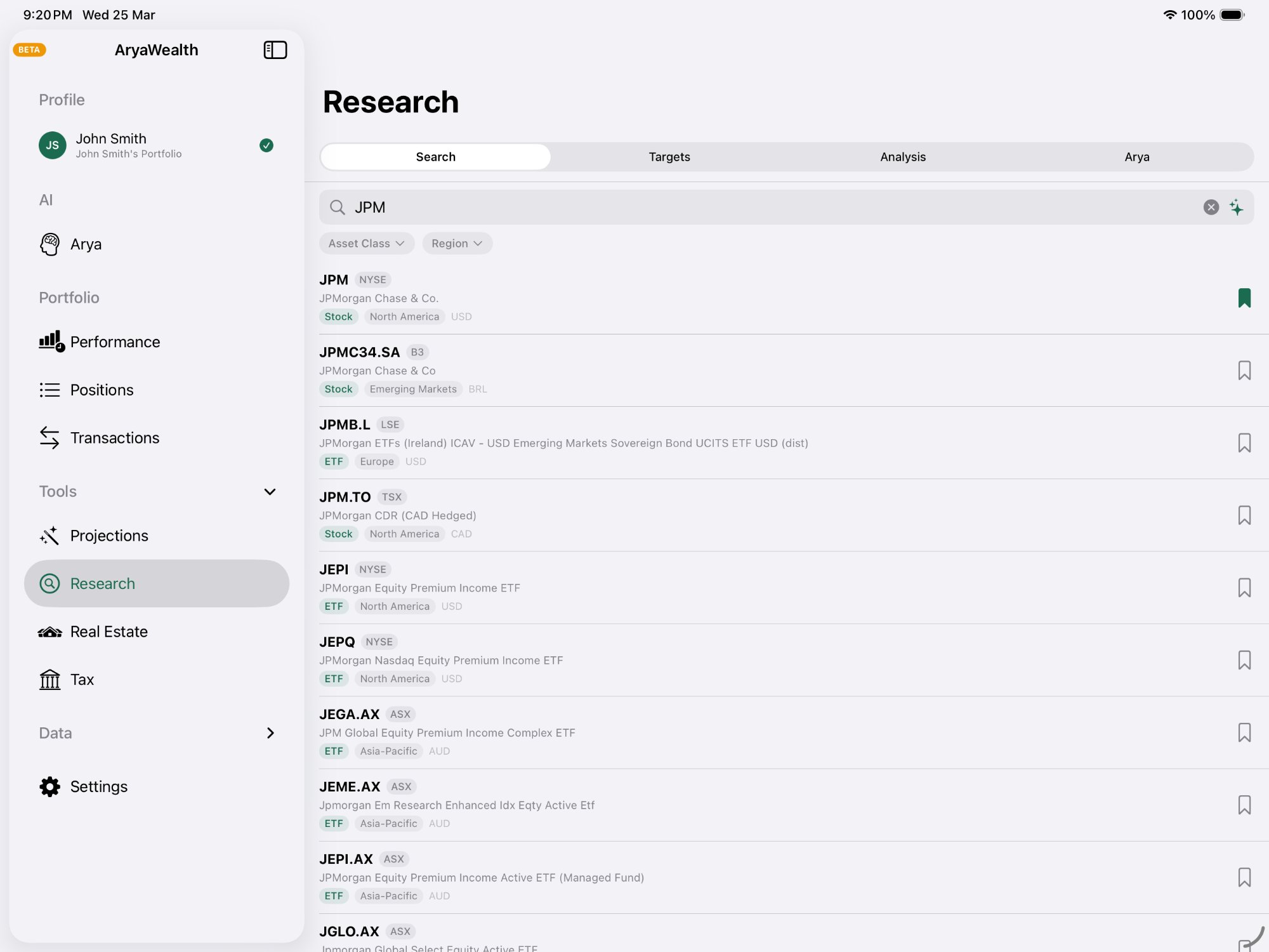 Global symbol search with filters